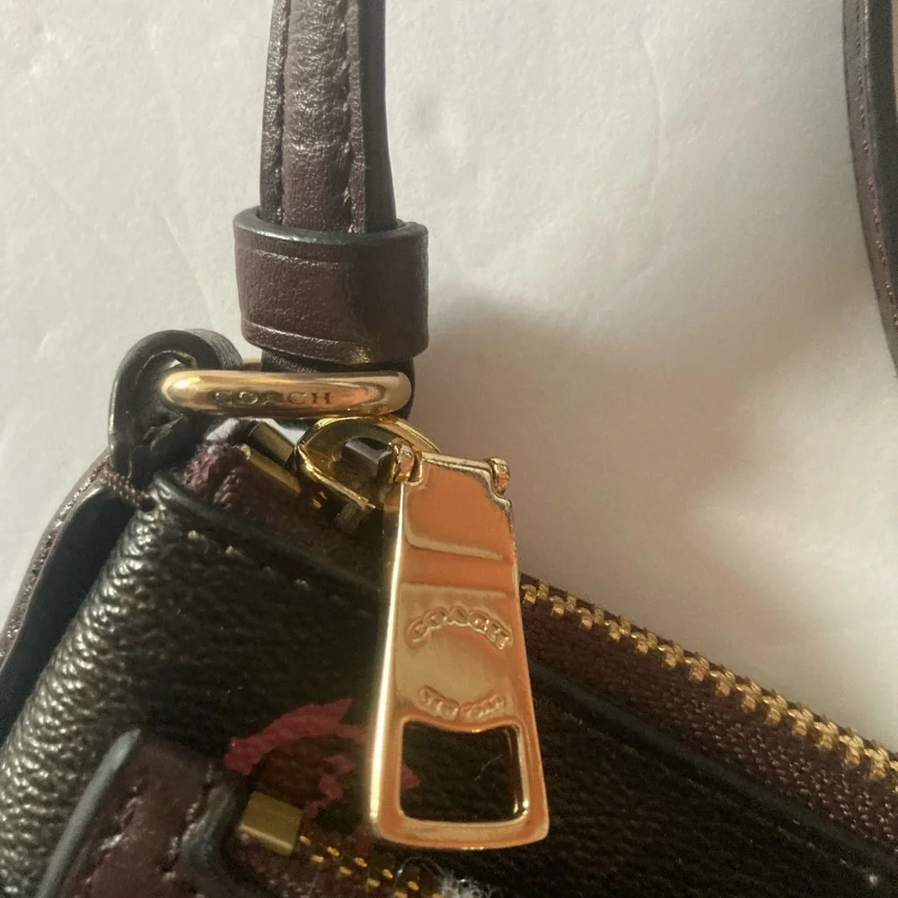 Coach Brown Crossbody Bag with Floral Accents like new